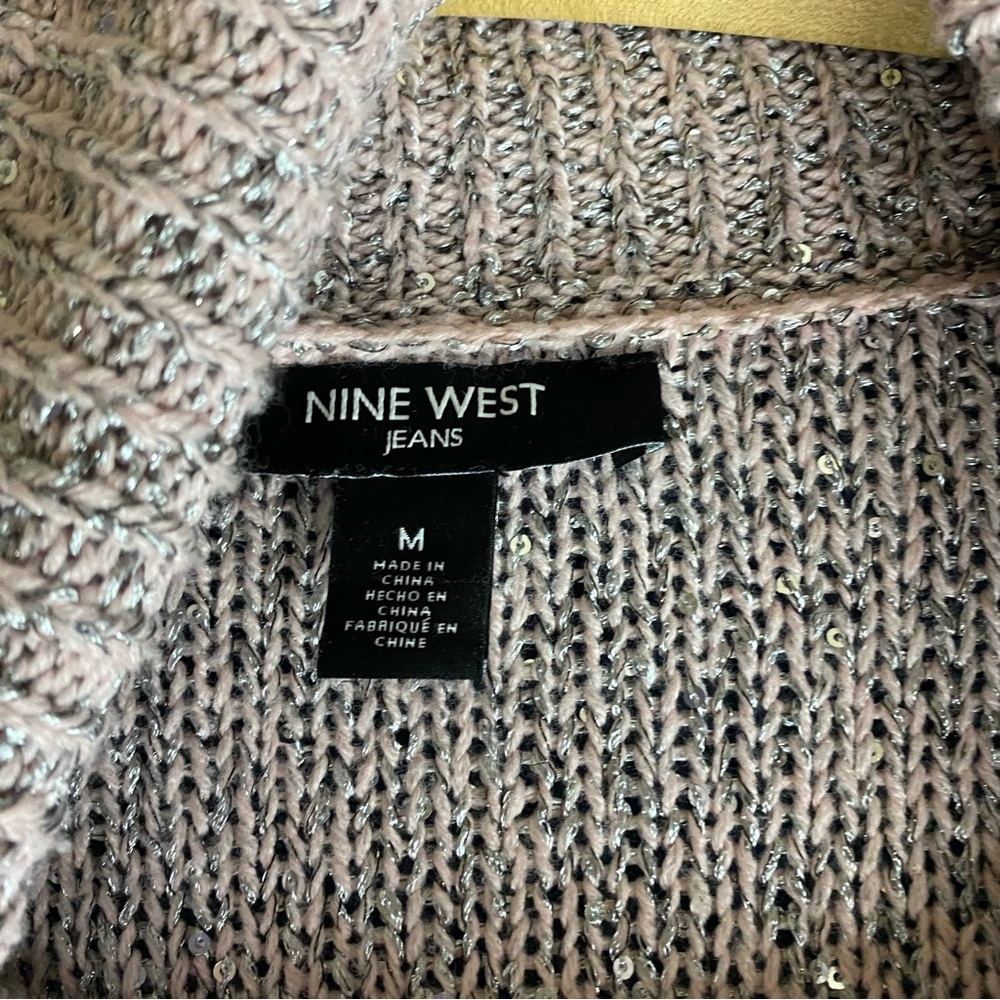 Nine West Pink Textured Knit Sweater Sequins Glitter Cowl Neck Pullover M - Picture 3 of 8